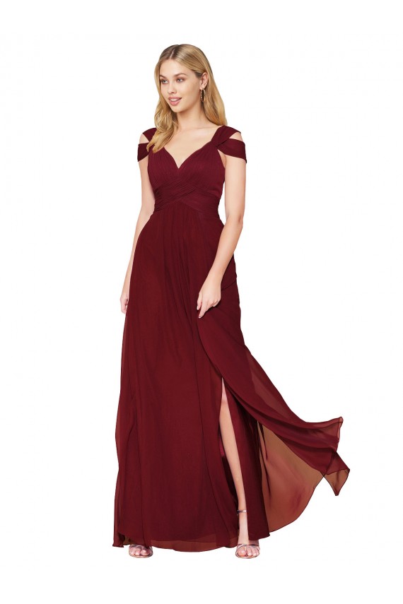 Long Sleeveless Soft Chiffon Burgundy A-Line Formal Evening Gown / Prom Dress / Bridesmaid Dress Edmonton
