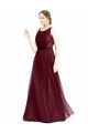 Long Sleeveless Tulle Burgundy Boat Neck A-Line Semi Formal Evening Dress / Bridesmaid Dress Edmonton
